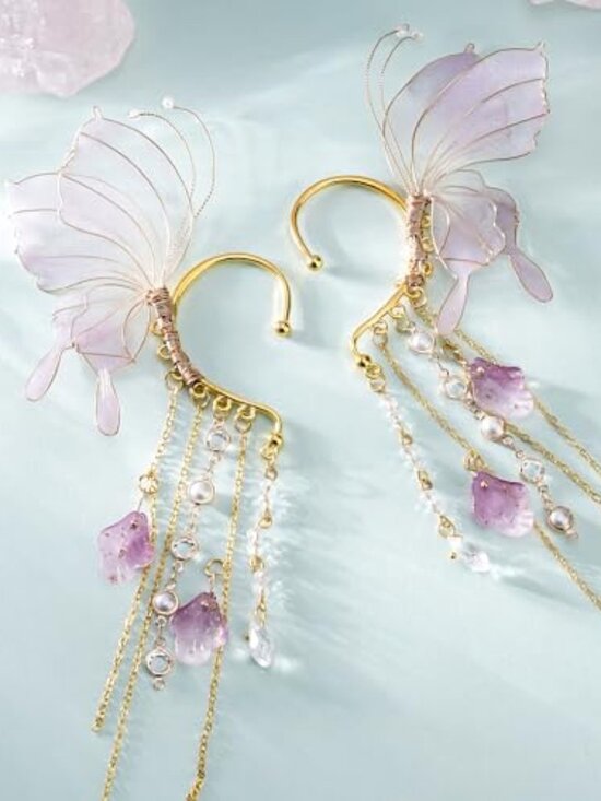 Jewelry - New -  Butterfly Elf Ear Cuffs - Fairy Ear Cuffs with Tassel Non Pierced Mermaid
